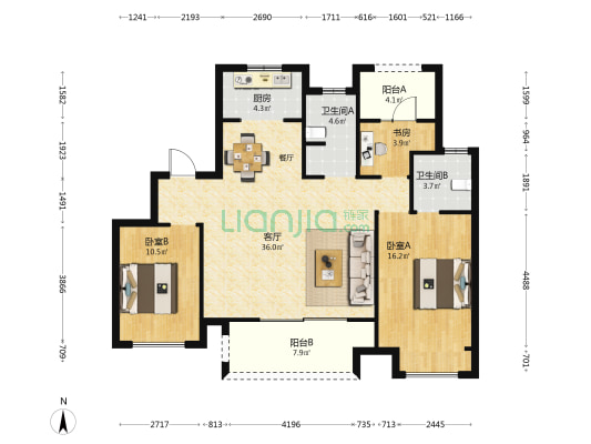 盛世城邦佳园 3室1厅2卫 115平方