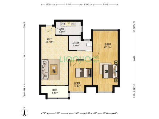西子曼城 2室1厅1卫 93平方