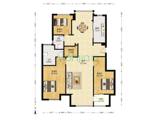 世茂滨江府 3室1厅2卫 131平方
