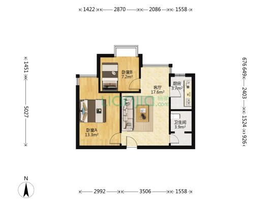 花漾青城 2室1厅1卫 58平方