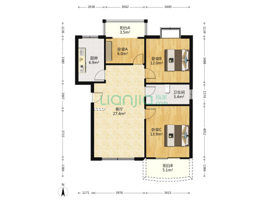 鑫宸花园小区 3室1厅1卫 94平方