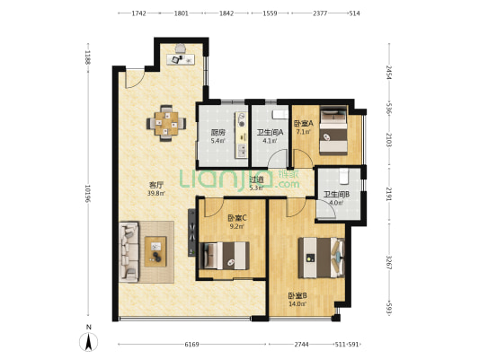 融创璟府 3室1厅2卫 113平方