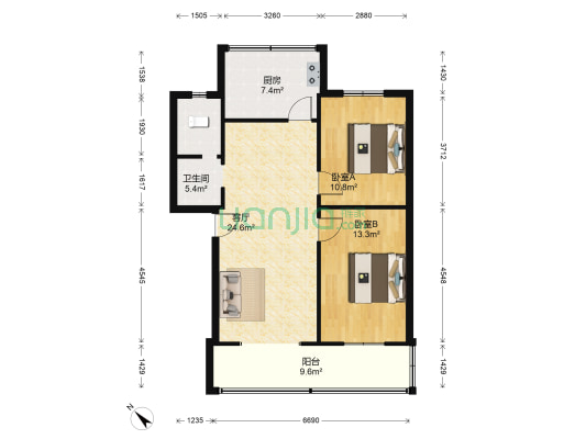 光荣西路65号 2室1厅1卫 78平方