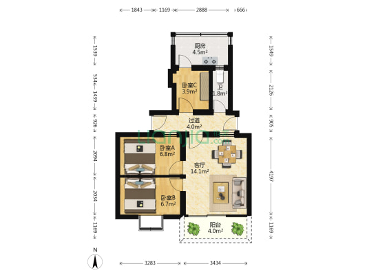 洪埭头路 3室1厅1卫 51平方