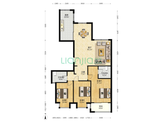 北门花苑 3室1厅2卫 140平方