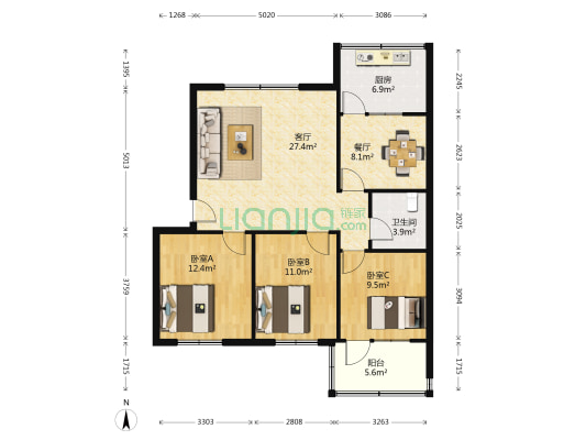 奈河路建行宿舍 3室2厅1卫 98平方