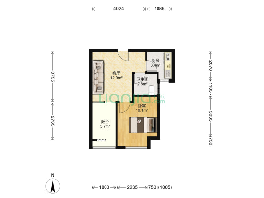 方略城市广场 1室1厅1卫 45平方