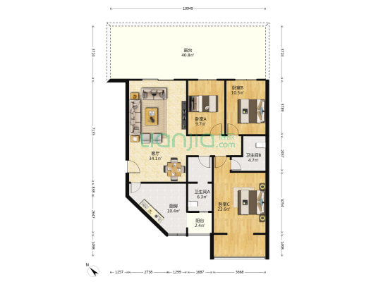 千和茗居 3室1厅2卫 120平方