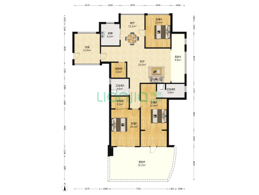 汇锦华庭北区 3室2厅2卫 141平方