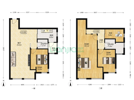 犇犇犇犇+轻轨次新房+中间楼层+装修视野好+入住仅2年-户型图