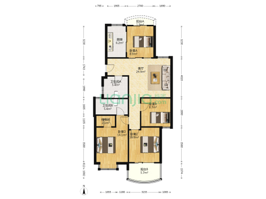 星河景庭公寓 4室1厅2卫 117平方