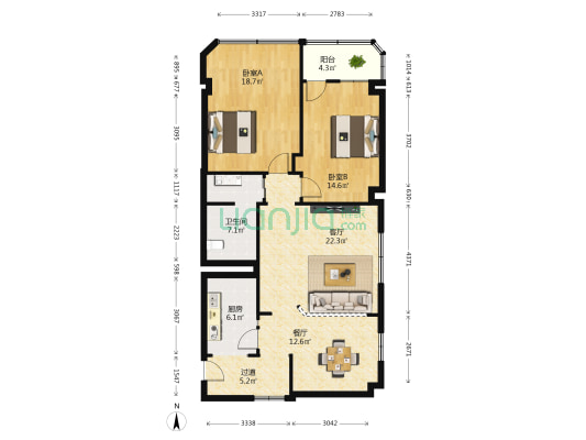 奥林匹克大厦 2室2厅1卫 121平方