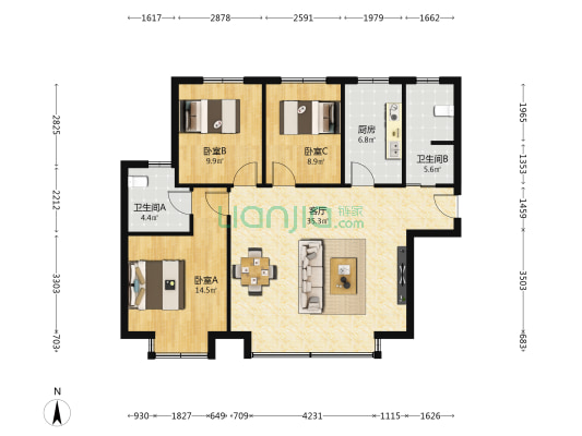 甘肃中集一英里 3室1厅2卫 119平方