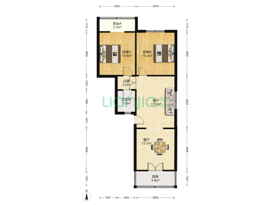 飞岳楼 2室2厅1卫 94平方