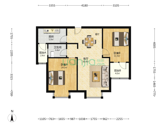 首府名邸 2室1厅1卫 90平方