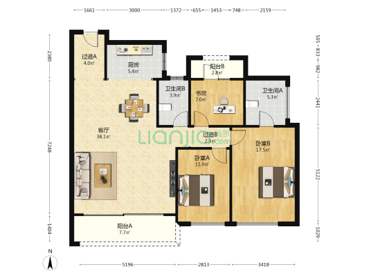 中海学仕里 3室1厅2卫 130平方