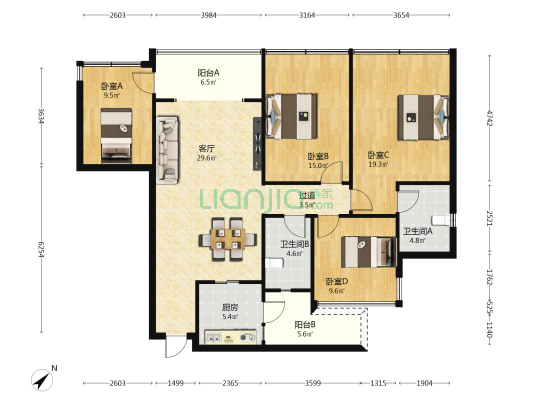 秦皇帝锦锦澜 4室1厅2卫 128平方