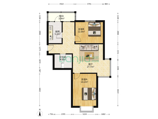 德翔里 2室1厅1卫 96平方