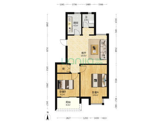 中交锦数双河苑北区 2室1厅1卫 75平方