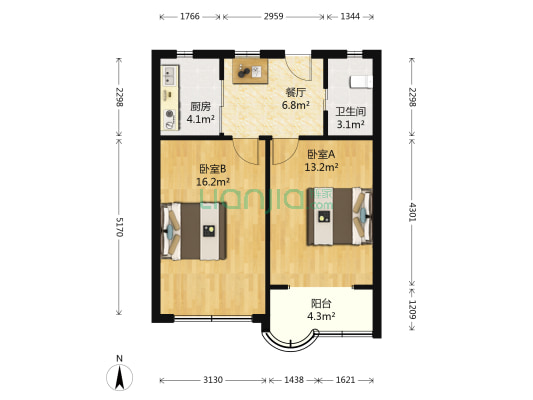 虹园一村 2室1厅1卫 60平方