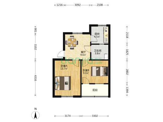 中华新村 2室1厅1卫 57平方