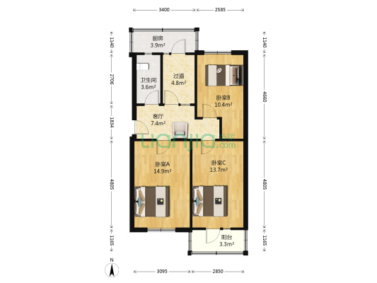 振二小区 3室1厅1卫 81平方