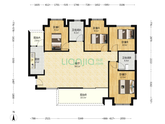 金堤学苑 4室1厅2卫 127平方