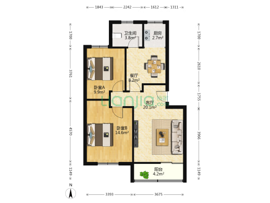 中国石油天然气第七建设公司 2室2厅1卫 72平方