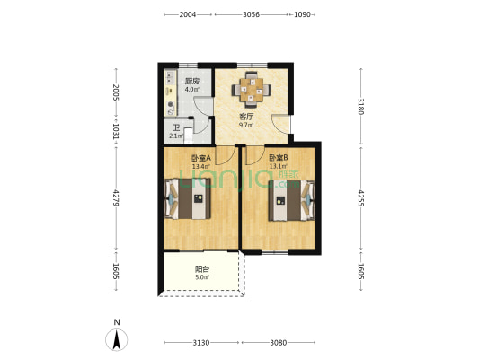 德宽路172号 2室1厅1卫 59平方