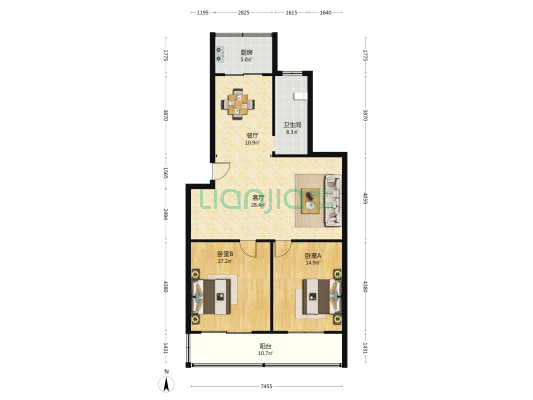 南漪路2号院 2室2厅1卫 104平方