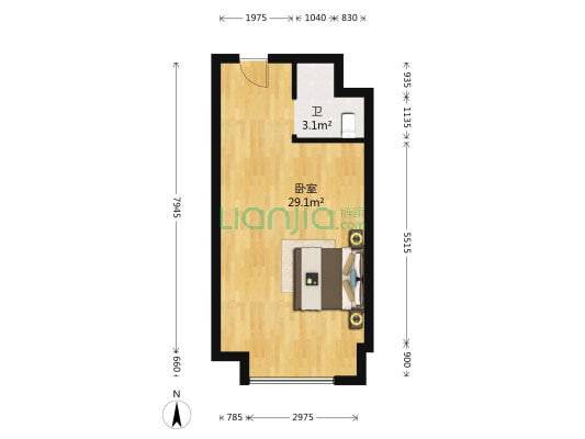健龙果岭公元二期 1室0厅1卫 51平方