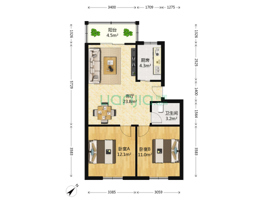 鑫华苑 2室1厅1卫 75平方