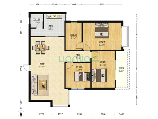 万町大厦 3室1厅1卫 132平方