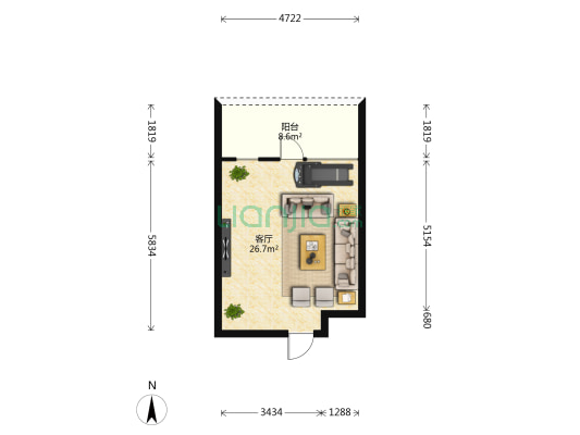 鹿羚·庄 1室1厅1卫 47平方