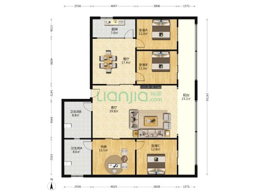 工行银行家属院 4室2厅2卫 183平方
