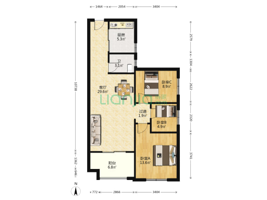 麓谷小镇 3室1厅1卫 93平方