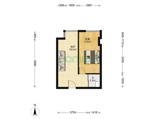 白麓里公寓 1室1厅1卫 55平方