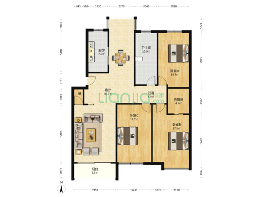 江南明珠 3室1厅1卫 171平方