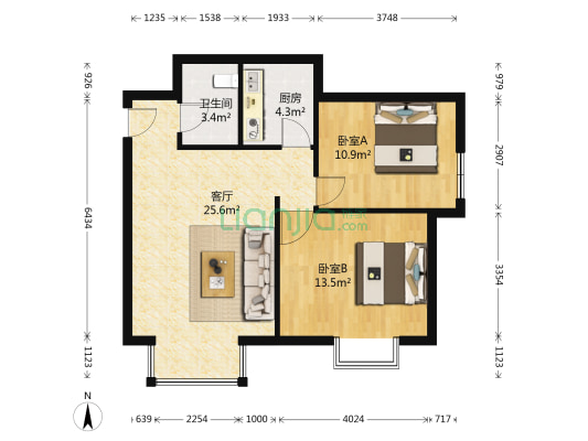 奥林星城南区 2室1厅1卫 79平方