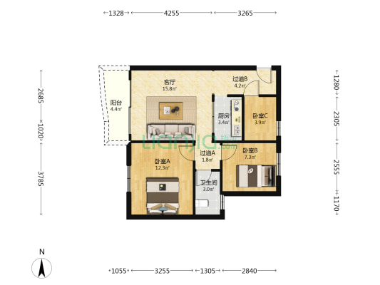 嘉怡花园二期 3室1厅1卫 68平方