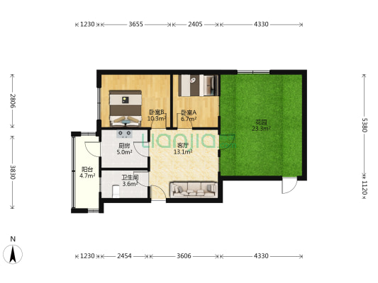 乐山路167号 2室1厅1卫 63平方