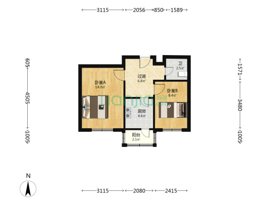 南部新城回迁楼 2室0厅1卫 50平方