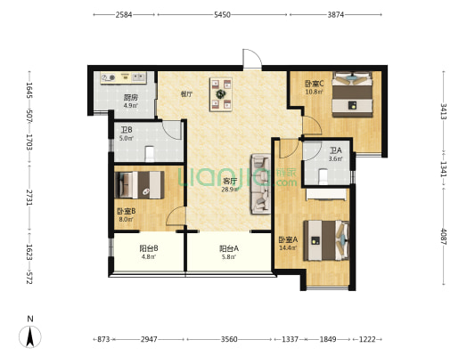 星华海岸城五期 3室1厅2卫 108平方