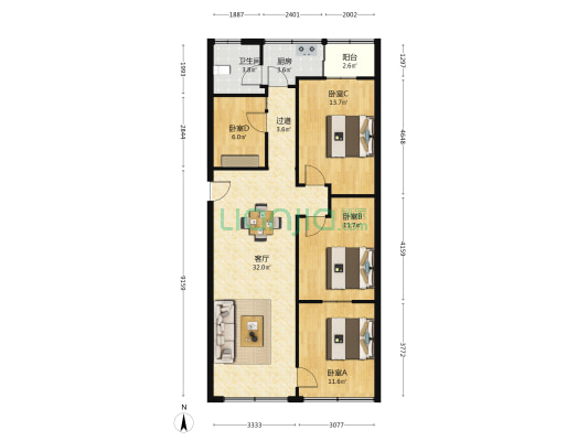 明华楼 4室1厅1卫 92平方