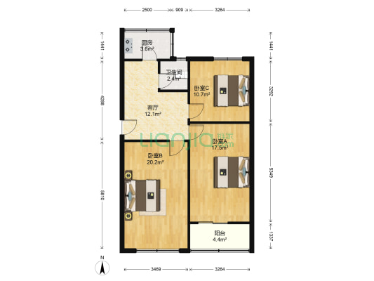 中铁三局 3室1厅1卫 77平方