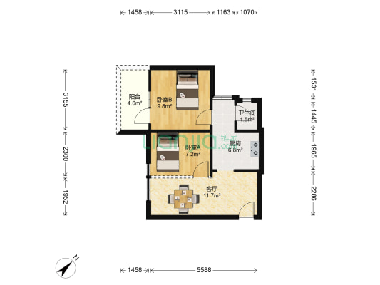 昭忠祠街18号 2室1厅1卫 43平方
