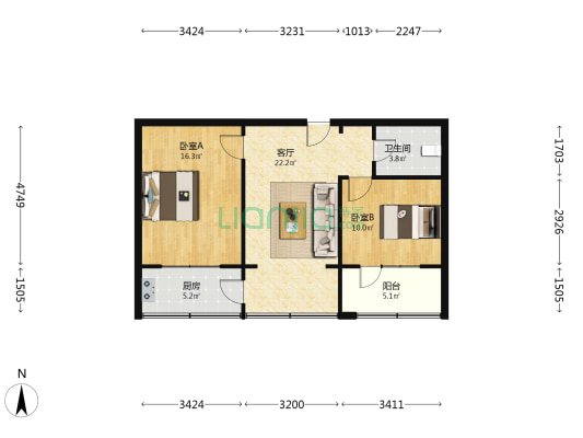 兴业家属楼 2室1厅1卫 83平方