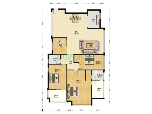 君汇新天 4室1厅2卫 156平方
