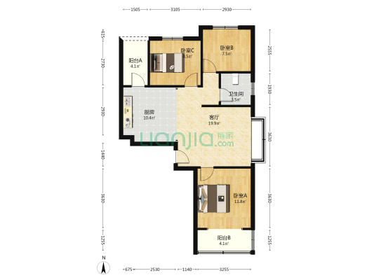 此房中间楼层 采光佳 南北通透 园林社区 集中供暖-户型图