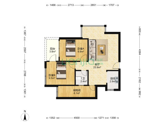 东部阳光花园 2室1厅1卫 70平方